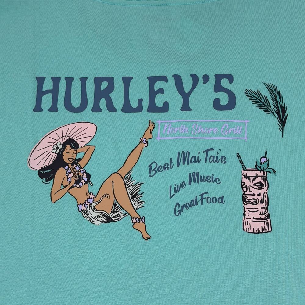 Hurley Mens T-Shirt XL Tropic Nights Graphic Tee Light Aqua Green Hawaiian NWT - Picture 5 of 10